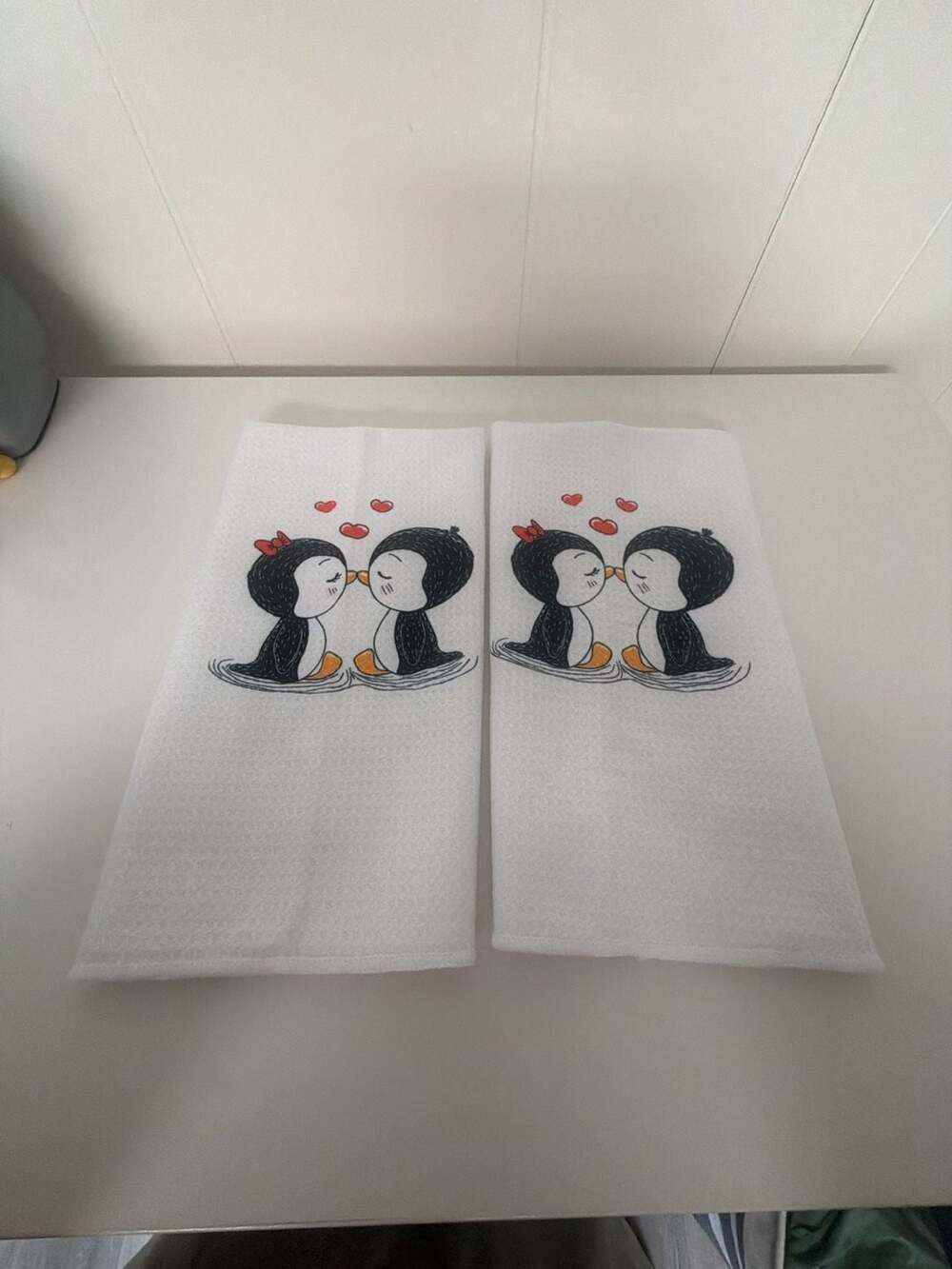 Generic Penguin Couple Dish Kitchen Towels Set of 2 White